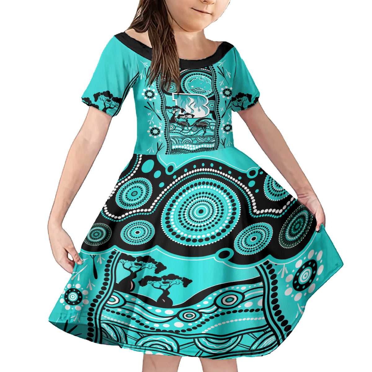brisbane-heat-cricket-kid-short-sleeve-dress-happy-australia-day-aboriginal-art