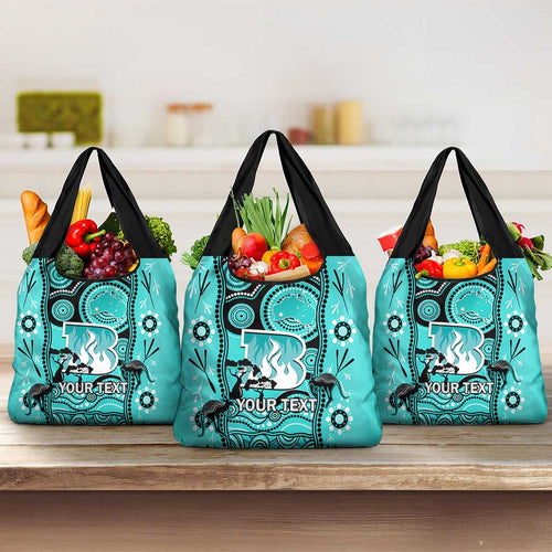 Custom Brisbane Heat Cricket Grocery Bag Happy Australia Day Aboriginal Art