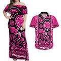 sydney-sixers-cricket-couples-matching-off-shoulder-maxi-dress-and-hawaiian-shirt-happy-australia-day-aboriginal-art