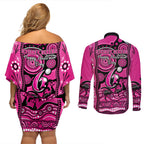sydney-sixers-cricket-couples-matching-off-shoulder-short-dress-and-long-sleeve-button-shirt-happy-australia-day-aboriginal-art