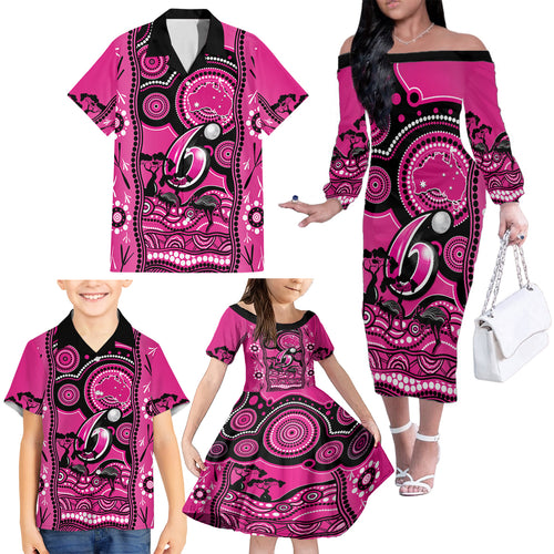 sydney-sixers-cricket-family-matching-off-shoulder-long-sleeve-dress-and-hawaiian-shirt-happy-australia-day-aboriginal-art