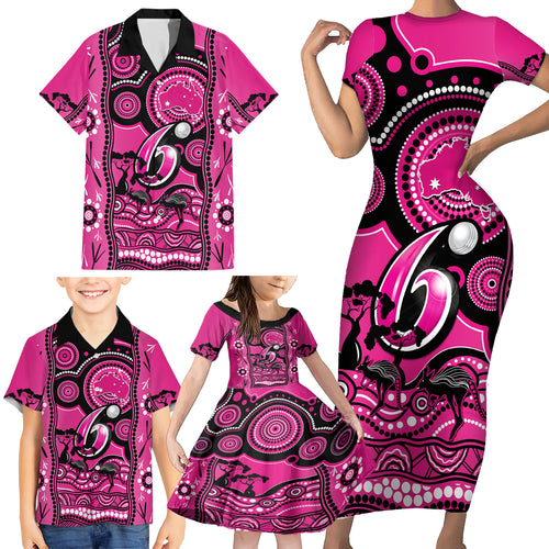 sydney-sixers-cricket-family-matching-short-sleeve-bodycon-dress-and-hawaiian-shirt-happy-australia-day-aboriginal-art