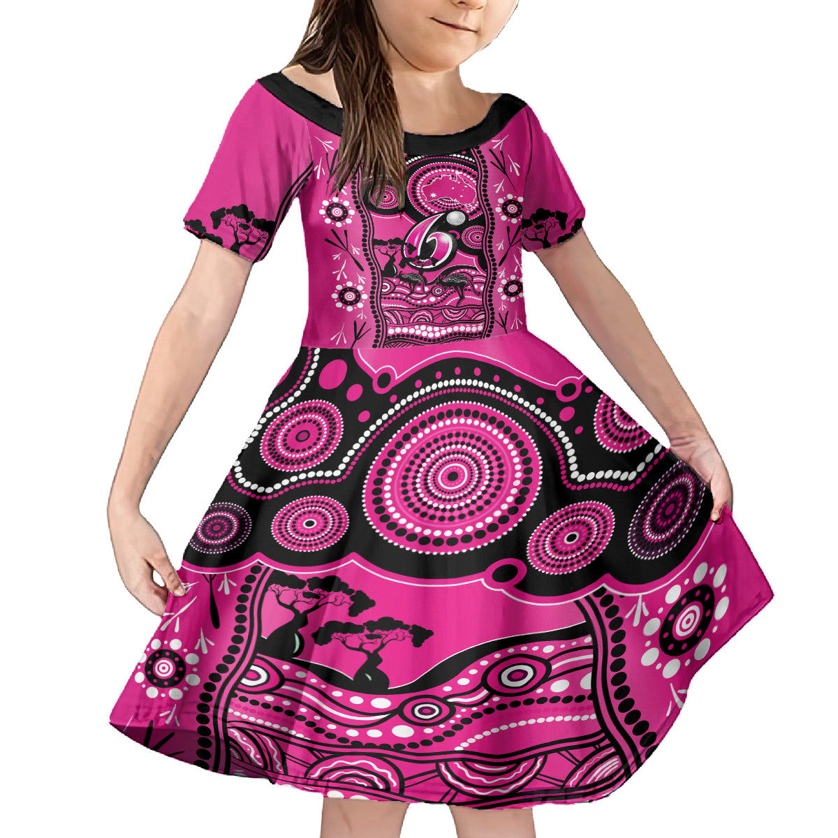 sydney-sixers-cricket-kid-short-sleeve-dress-happy-australia-day-aboriginal-art