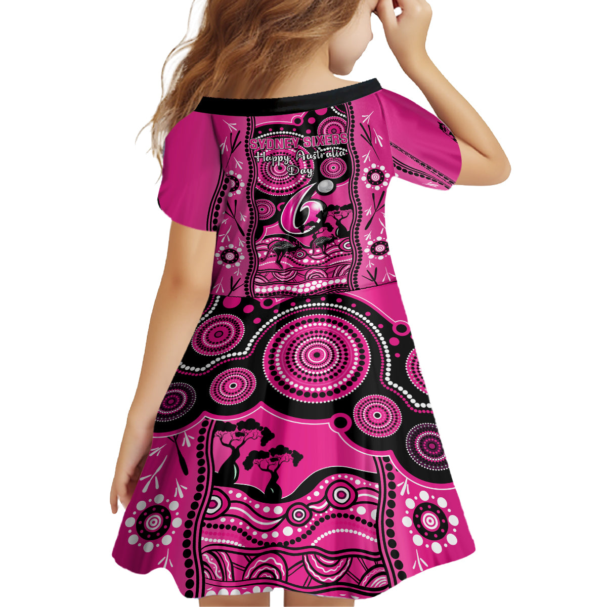 sydney-sixers-cricket-kid-short-sleeve-dress-happy-australia-day-aboriginal-art