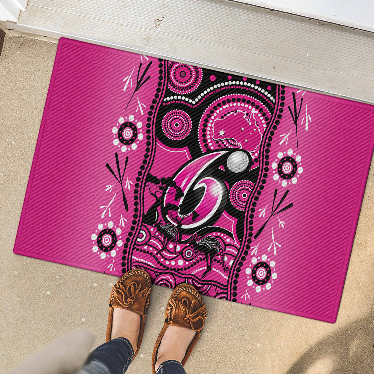 sydney-sixers-cricket-rubber-doormat-happy-australia-day-aboriginal-art