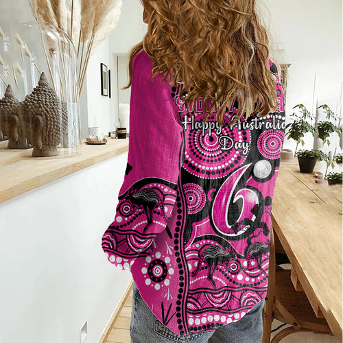 sydney-sixers-cricket-women-casual-shirt-happy-australia-day-aboriginal-art