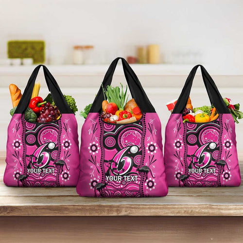 Custom Sydney Sixers Cricket Grocery Bag Happy Australia Day Aboriginal Art