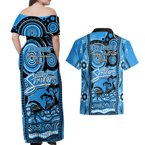 adelaide-strikers-cricket-couples-matching-off-shoulder-maxi-dress-and-hawaiian-shirt-happy-australia-day-aboriginal-art