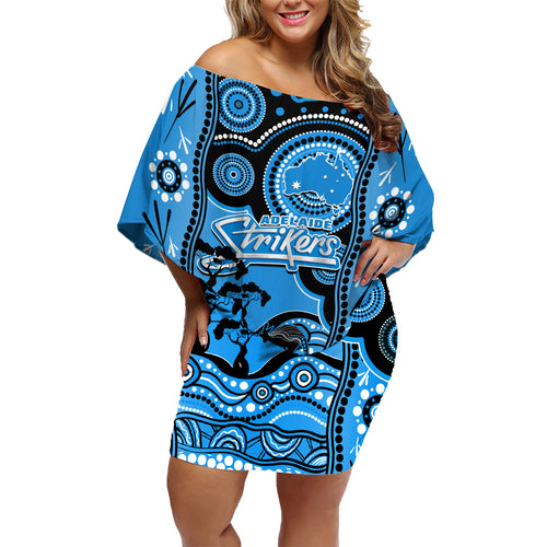 adelaide-strikers-cricket-family-matching-off-shoulder-short-dress-and-hawaiian-shirt-happy-australia-day-aboriginal-art