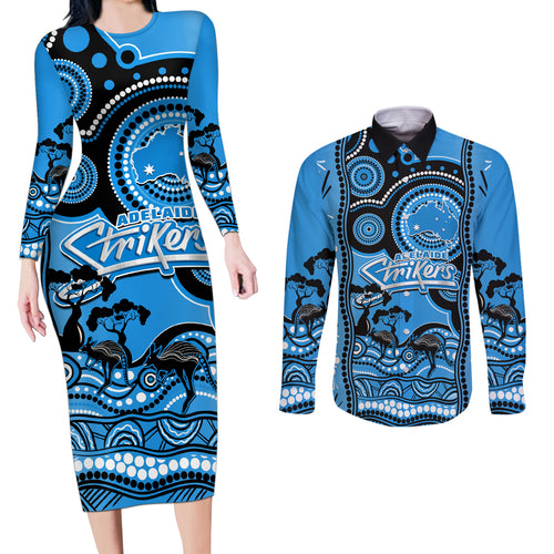 custom-adelaide-strikers-cricket-couples-matching-long-sleeve-bodycon-dress-and-long-sleeve-button-shirt-happy-australia-day-aboriginal-art