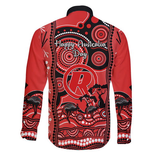 melbourne-renegades-cricket-family-matching-off-shoulder-short-dress-and-hawaiian-shirt-happy-australia-day-aboriginal-art