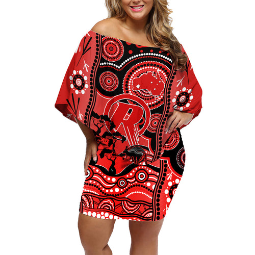 melbourne-renegades-cricket-family-matching-off-shoulder-short-dress-and-hawaiian-shirt-happy-australia-day-aboriginal-art