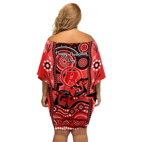 melbourne-renegades-cricket-family-matching-off-shoulder-short-dress-and-hawaiian-shirt-happy-australia-day-aboriginal-art