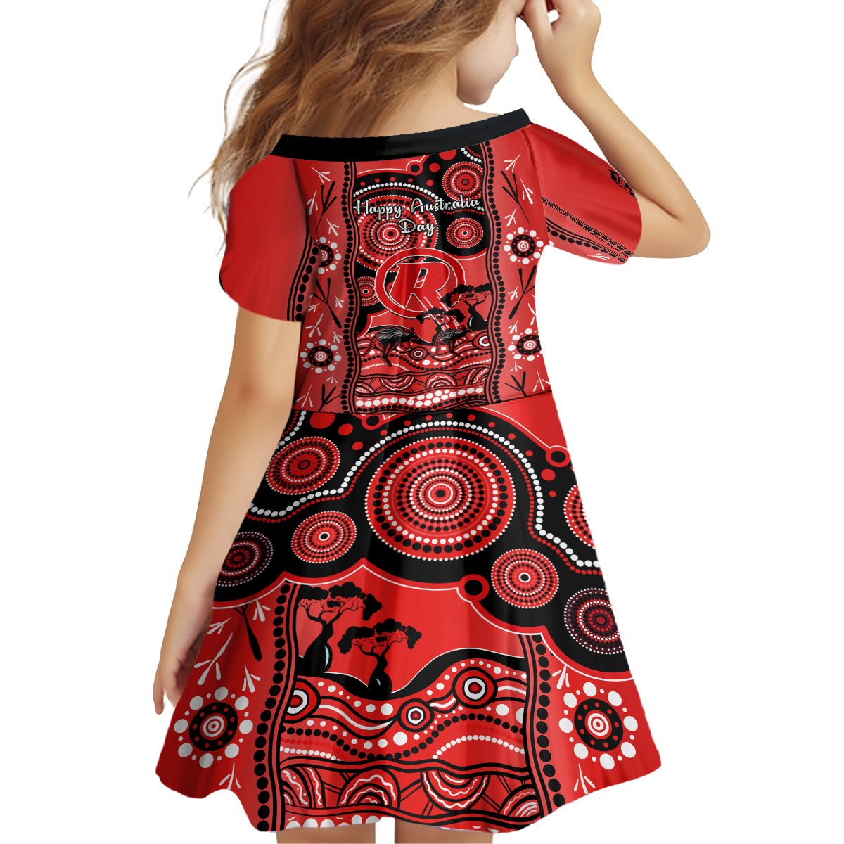 melbourne-renegades-cricket-kid-short-sleeve-dress-happy-australia-day-aboriginal-art