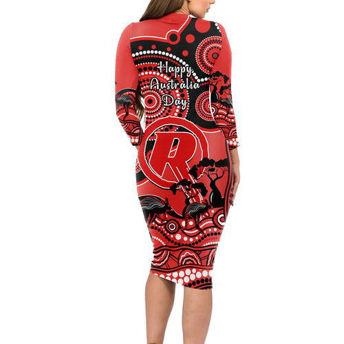 melbourne-renegades-cricket-long-sleeve-bodycon-dress-happy-australia-day-aboriginal-art