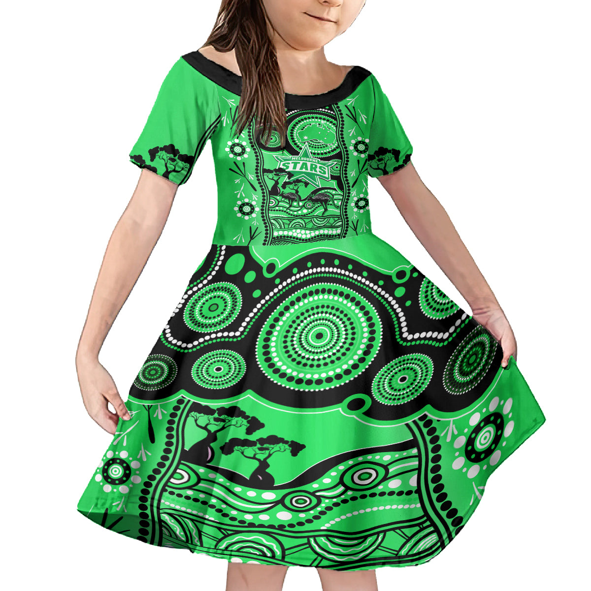 melbourne-stars-cricket-kid-short-sleeve-dress-happy-australia-day-aboriginal-art
