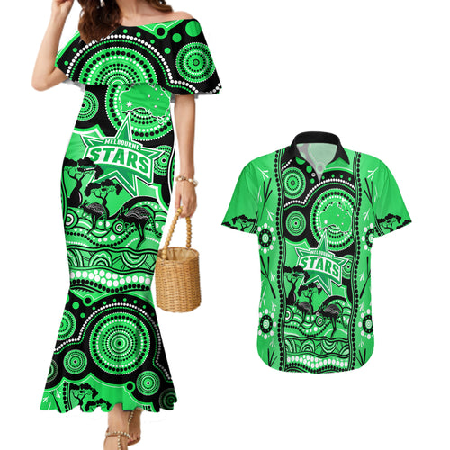 custom-melbourne-stars-cricket-couples-matching-mermaid-dress-and-hawaiian-shirt-happy-australia-day-aboriginal-art