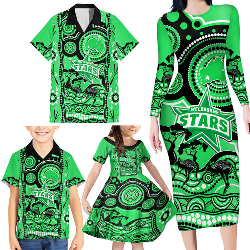 custom-melbourne-stars-cricket-family-matching-long-sleeve-bodycon-dress-and-hawaiian-shirt-happy-australia-day-aboriginal-art