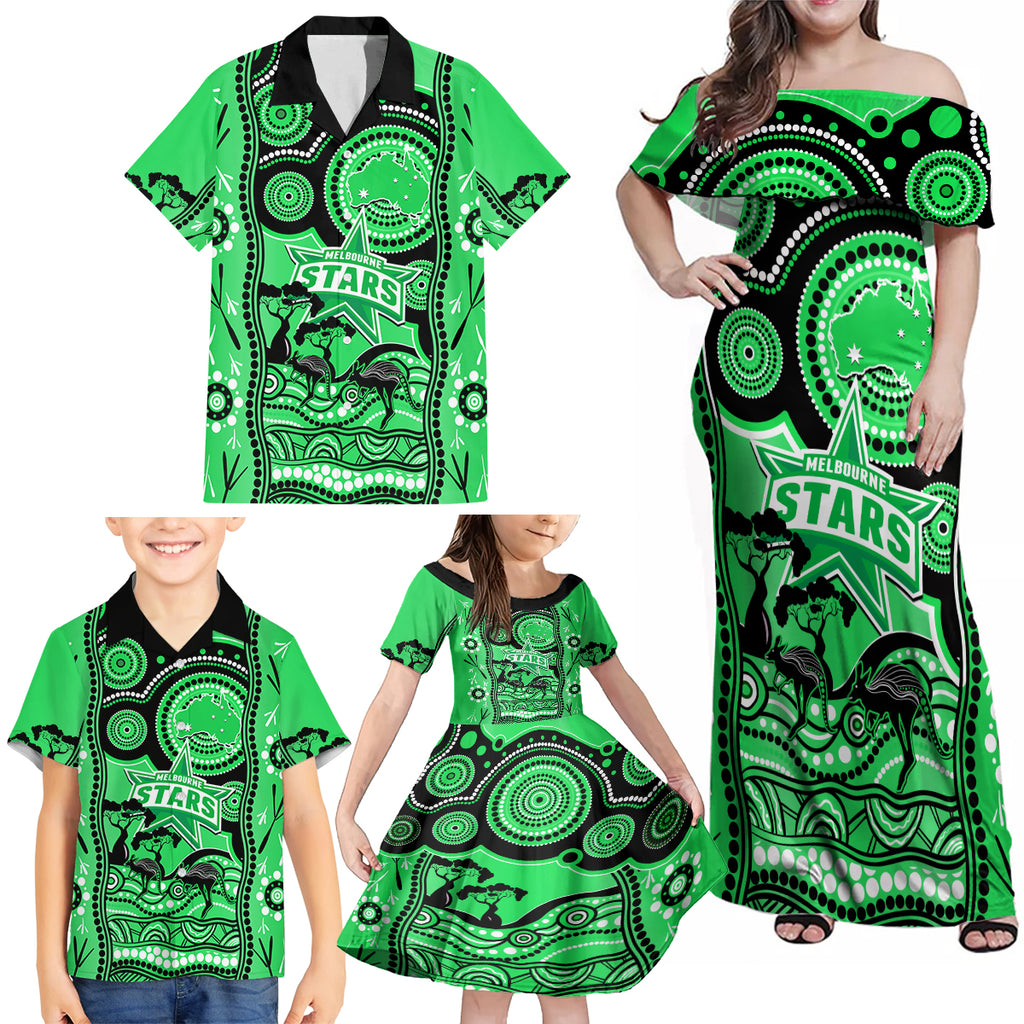 custom-melbourne-stars-cricket-family-matching-off-shoulder-maxi-dress-and-hawaiian-shirt-happy-australia-day-aboriginal-art