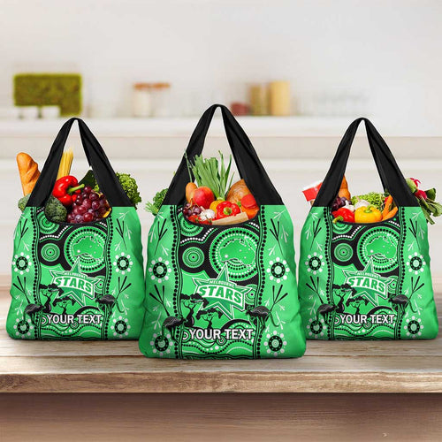 Custom Melbourne Stars Cricket Grocery Bag Happy Australia Day Aboriginal Art