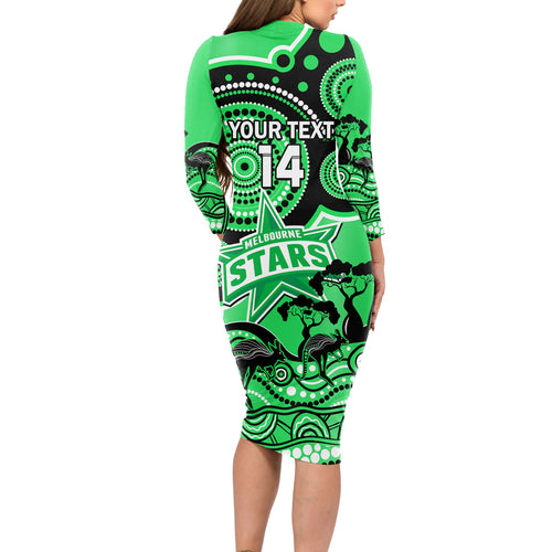 custom-melbourne-stars-cricket-long-sleeve-bodycon-dress-happy-australia-day-aboriginal-art