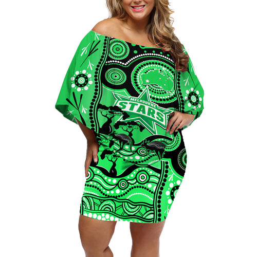 custom-melbourne-stars-cricket-off-shoulder-short-dress-happy-australia-day-aboriginal-art