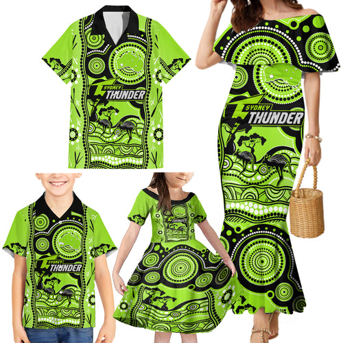sydney-thunder-cricket-family-matching-mermaid-dress-and-hawaiian-shirt-happy-australia-day-aboriginal-art