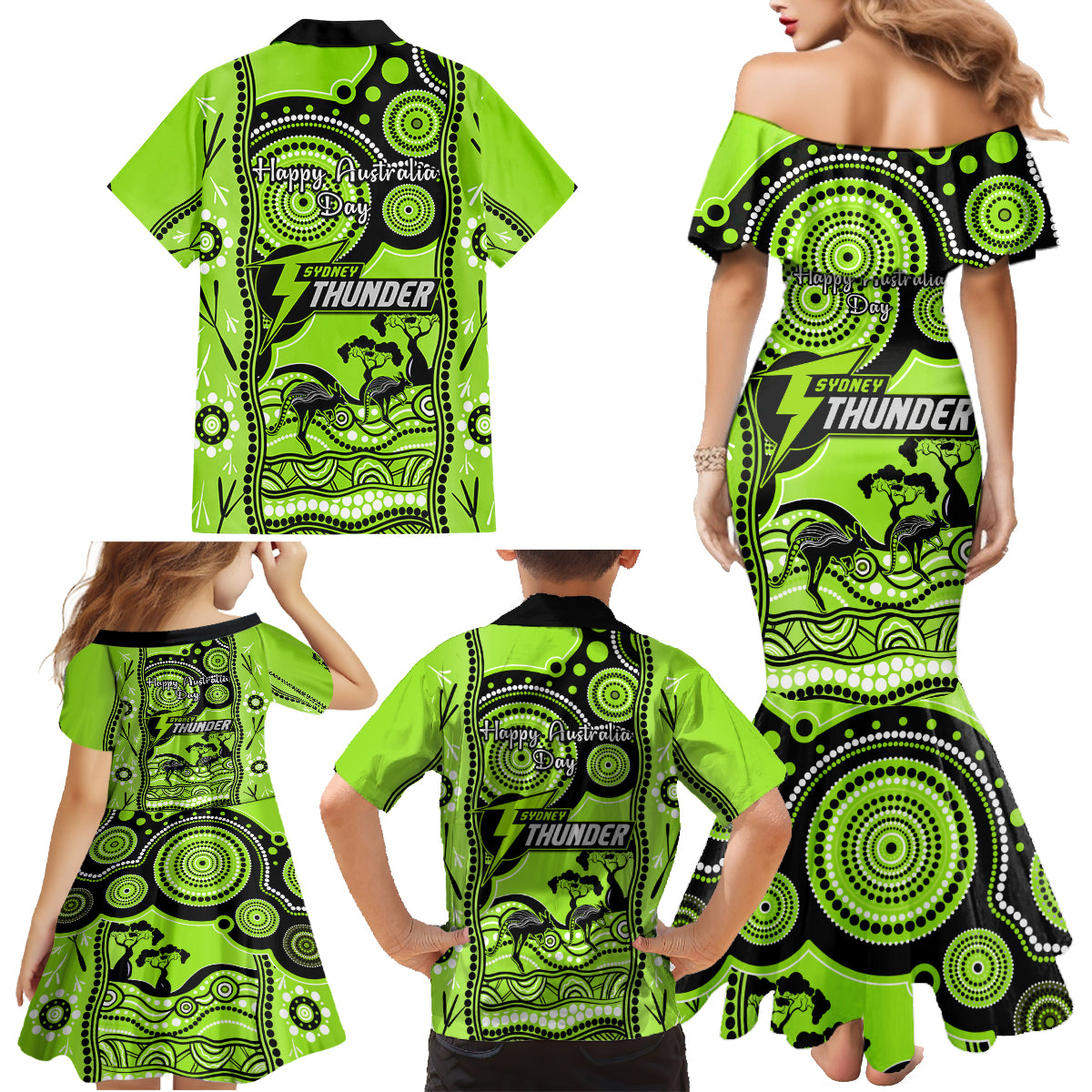 sydney-thunder-cricket-family-matching-mermaid-dress-and-hawaiian-shirt-happy-australia-day-aboriginal-art