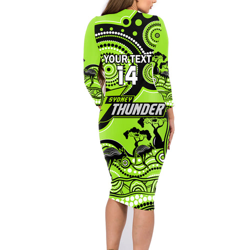 custom-sydney-thunder-cricket-family-matching-long-sleeve-bodycon-dress-and-hawaiian-shirt-happy-australia-day-aboriginal-art