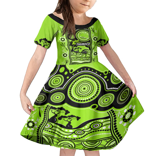 custom-sydney-thunder-cricket-kid-short-sleeve-dress-happy-australia-day-aboriginal-art