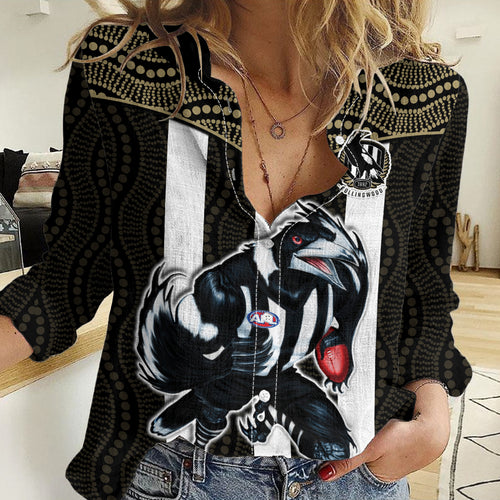 Magpies Football Women Casual Shirt Collingwood 1892 Indigenous Sporty Style LT14