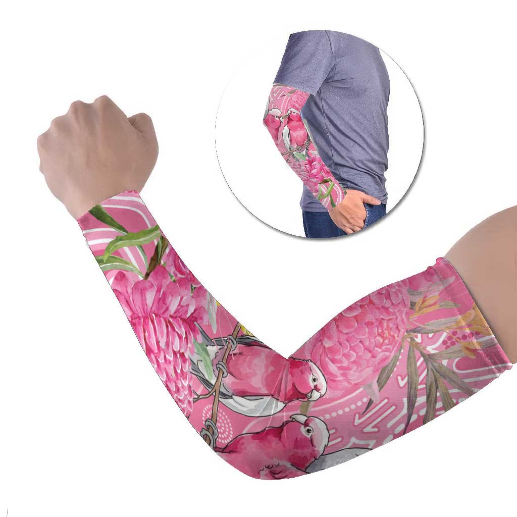 Australia Pink Galah Arm Sleeves Rose-breasted Cockatoo Waratah Indigenous Art - Aussie Hoodie