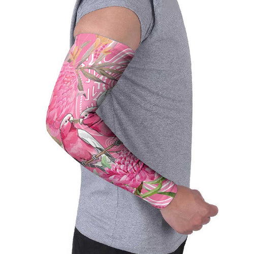 Australia Pink Galah Arm Sleeves Rose-breasted Cockatoo Waratah Indigenous Art - Aussie Hoodie