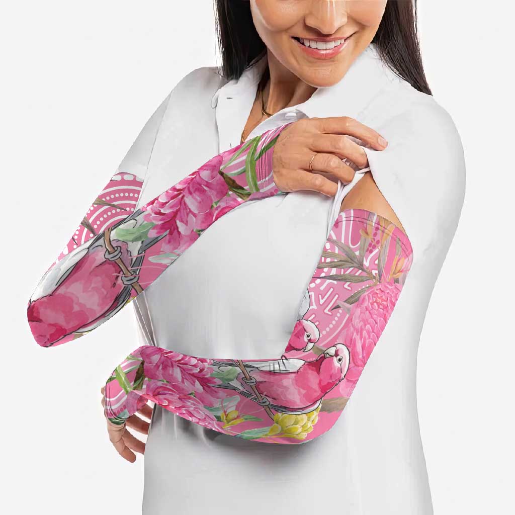 Australia Pink Galah Arm Sleeves Rose-breasted Cockatoo Waratah Indigenous Art - Aussie Hoodie
