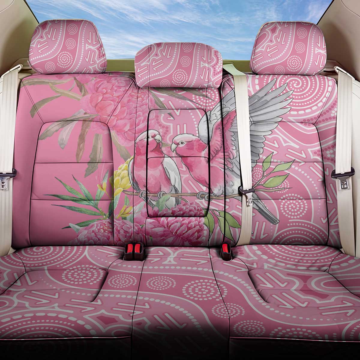Australia Pink Galah Back Car Seat Cover Rose-breasted Cockatoo Waratah Indigenous Art - Aussie Hoodie