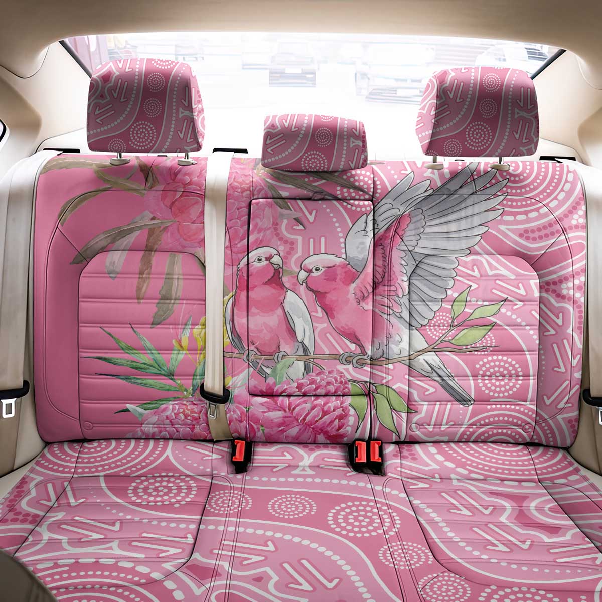 Australia Pink Galah Back Car Seat Cover Rose-breasted Cockatoo Waratah Indigenous Art - Aussie Hoodie
