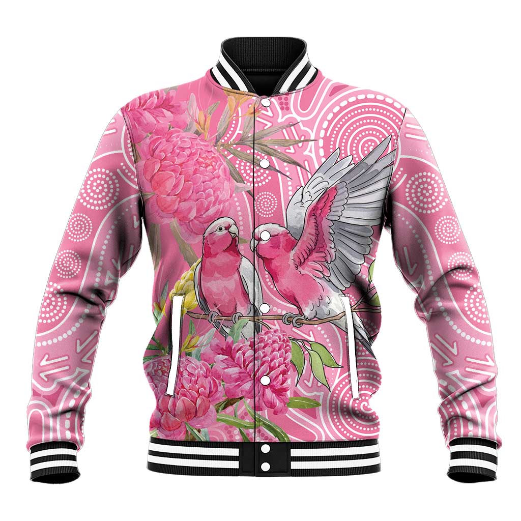 Australia Pink Galah Baseball Jacket Rose-breasted Cockatoo Waratah Indigenous Art - Aussie Hoodie