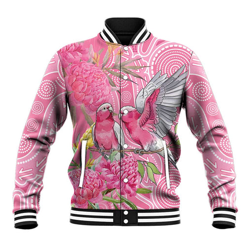 Australia Pink Galah Baseball Jacket Rose-breasted Cockatoo Waratah Indigenous Art - Aussie Hoodie