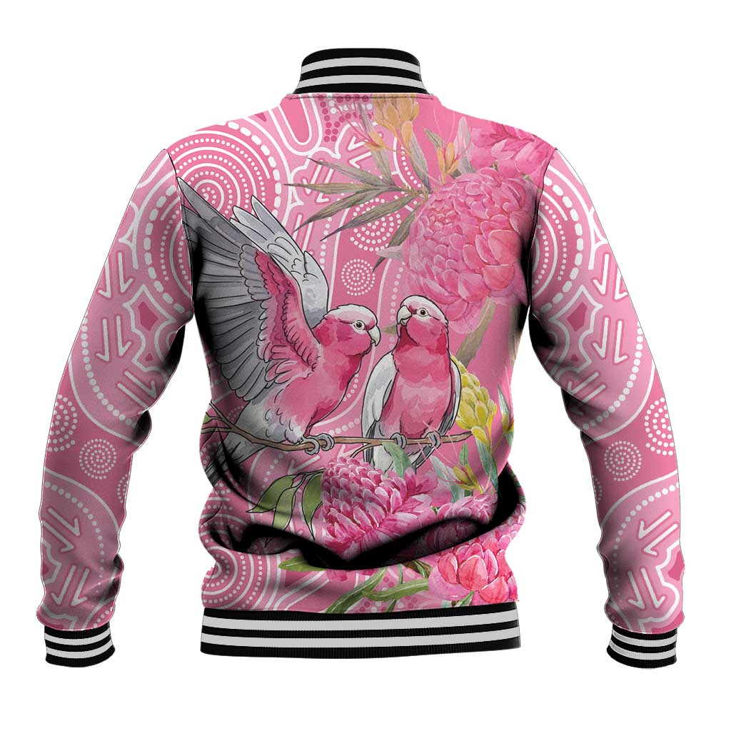 Australia Pink Galah Baseball Jacket Rose-breasted Cockatoo Waratah Indigenous Art - Aussie Hoodie