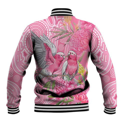 Australia Pink Galah Baseball Jacket Rose-breasted Cockatoo Waratah Indigenous Art - Aussie Hoodie
