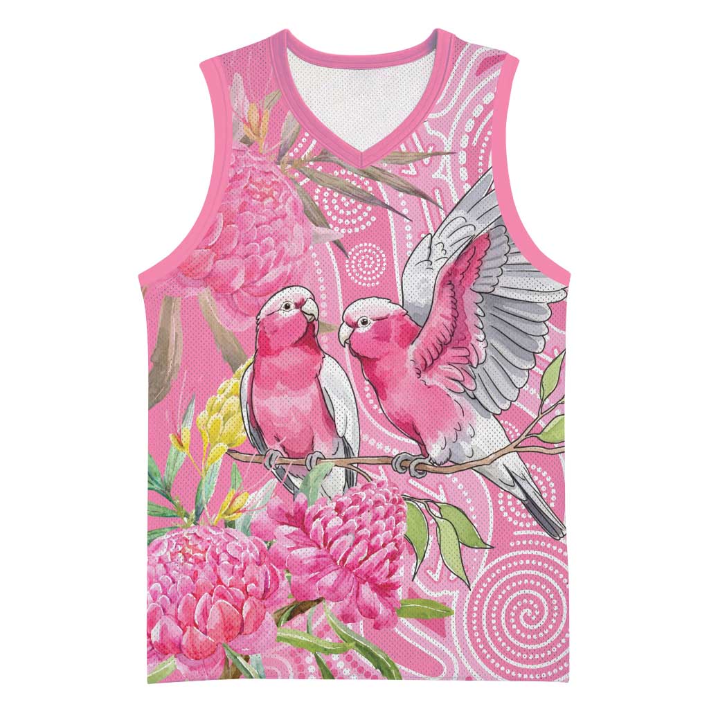 Australia Pink Galah Basketball Jersey Rose-breasted Cockatoo Waratah Indigenous Art - Aussie Hoodie