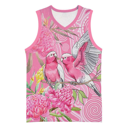 Australia Pink Galah Basketball Jersey Rose-breasted Cockatoo Waratah Indigenous Art - Aussie Hoodie