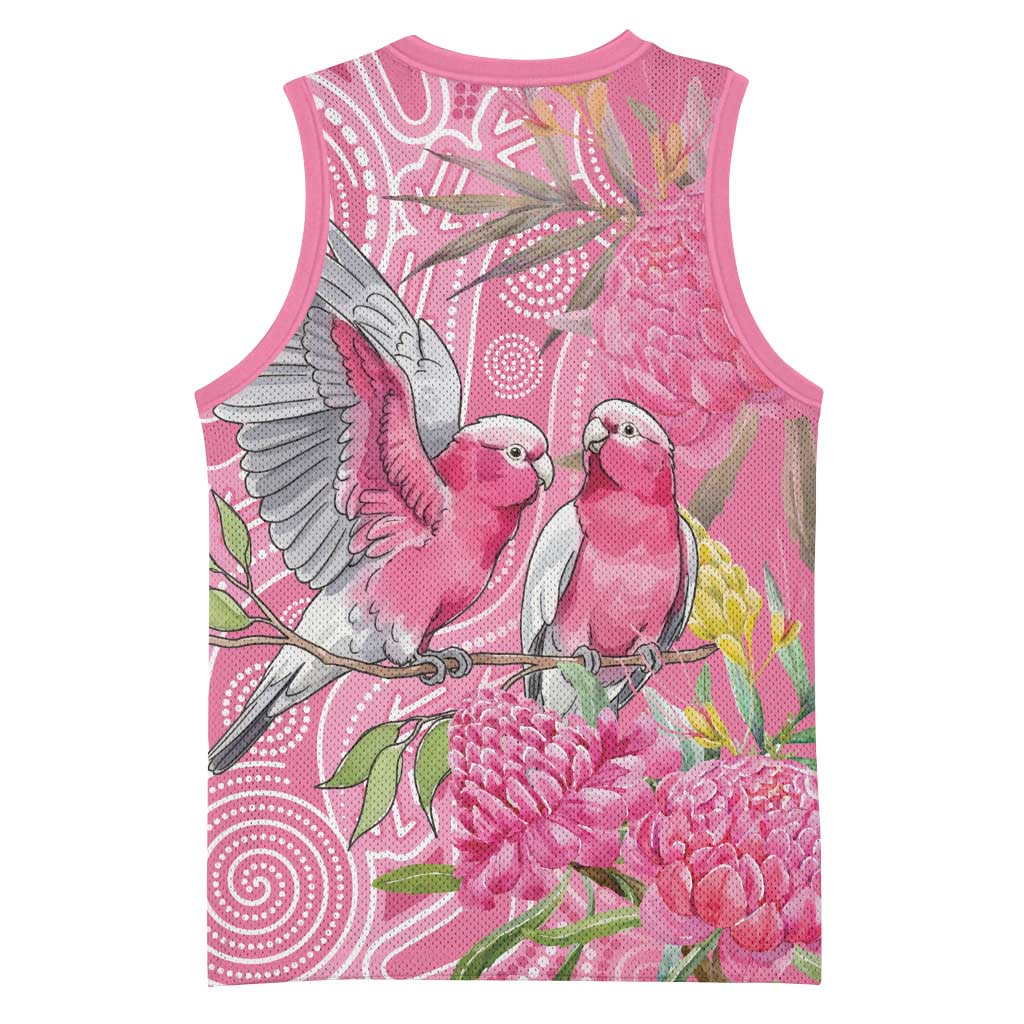 Australia Pink Galah Basketball Jersey Rose-breasted Cockatoo Waratah Indigenous Art - Aussie Hoodie