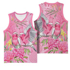 Australia Pink Galah Basketball Jersey Rose-breasted Cockatoo Waratah Indigenous Art - Aussie Hoodie