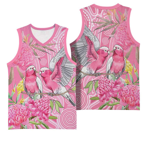 Australia Pink Galah Basketball Jersey Rose-breasted Cockatoo Waratah Indigenous Art - Aussie Hoodie