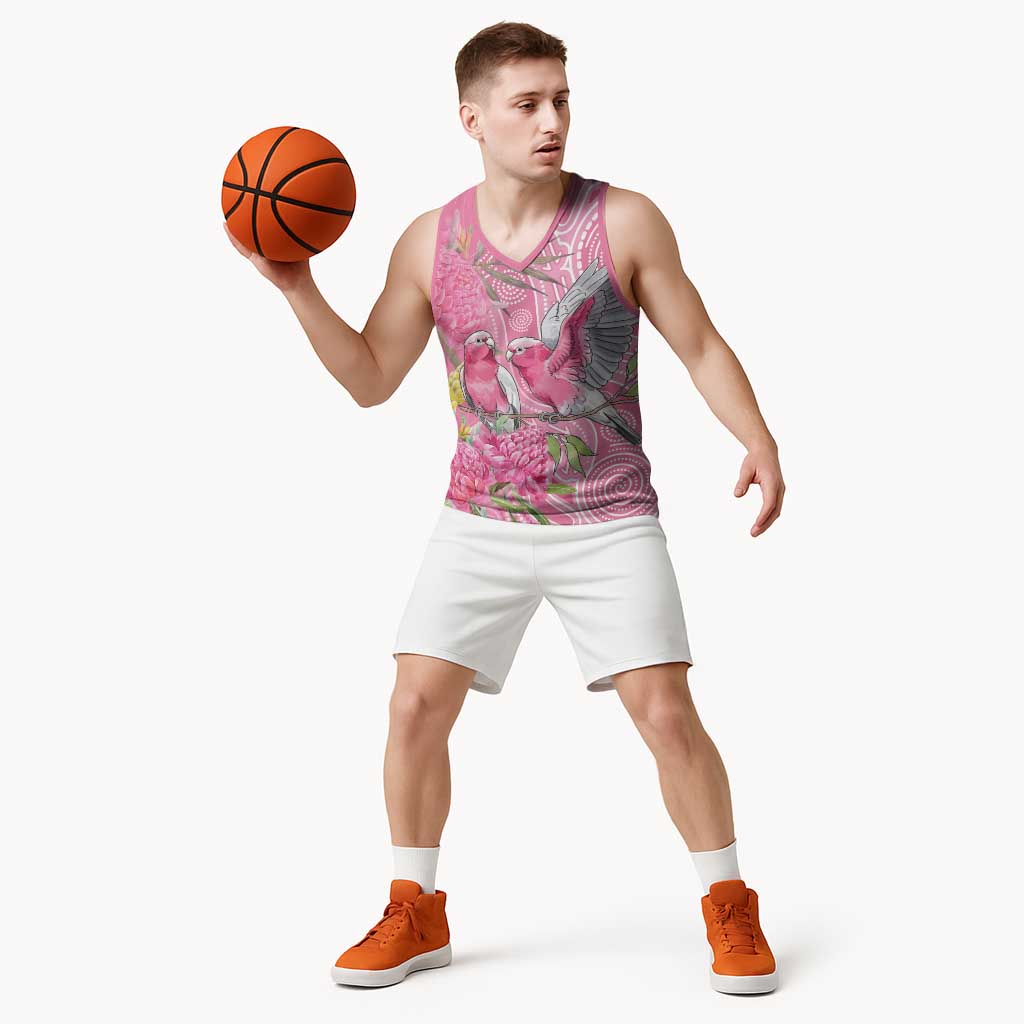 Australia Pink Galah Basketball Jersey Rose-breasted Cockatoo Waratah Indigenous Art - Aussie Hoodie