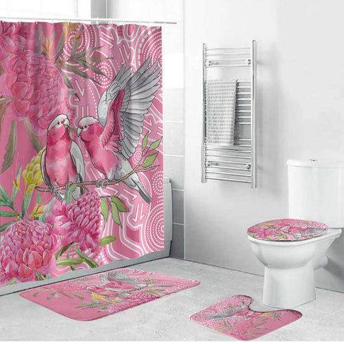 Australia Pink Galah Bathroom Set Rose-breasted Cockatoo Waratah Indigenous Art - Aussie Hoodie