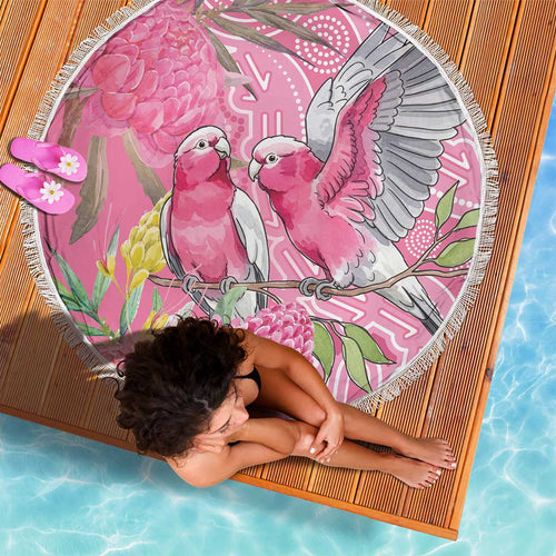 Australia Pink Galah Beach Blanket Rose-breasted Cockatoo Waratah Indigenous Art - Aussie Hoodie