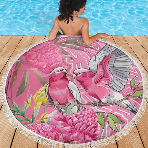Australia Pink Galah Beach Blanket Rose-breasted Cockatoo Waratah Indigenous Art - Aussie Hoodie