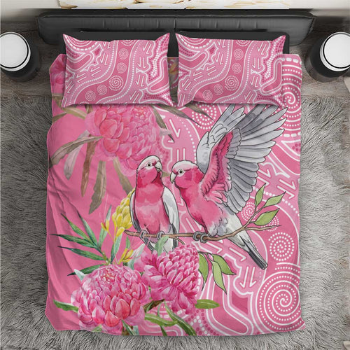Australia Pink Galah Bedding Set Rose-breasted Cockatoo Waratah Indigenous Art - Aussie Hoodie